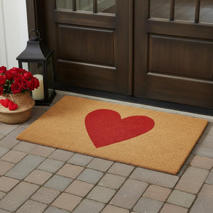 HomeRoots 36" Eco-Friendly Coir Door Mat with Charming Heart Motif for Year-Round Welcoming Appeal Red 36" x 72" 719802