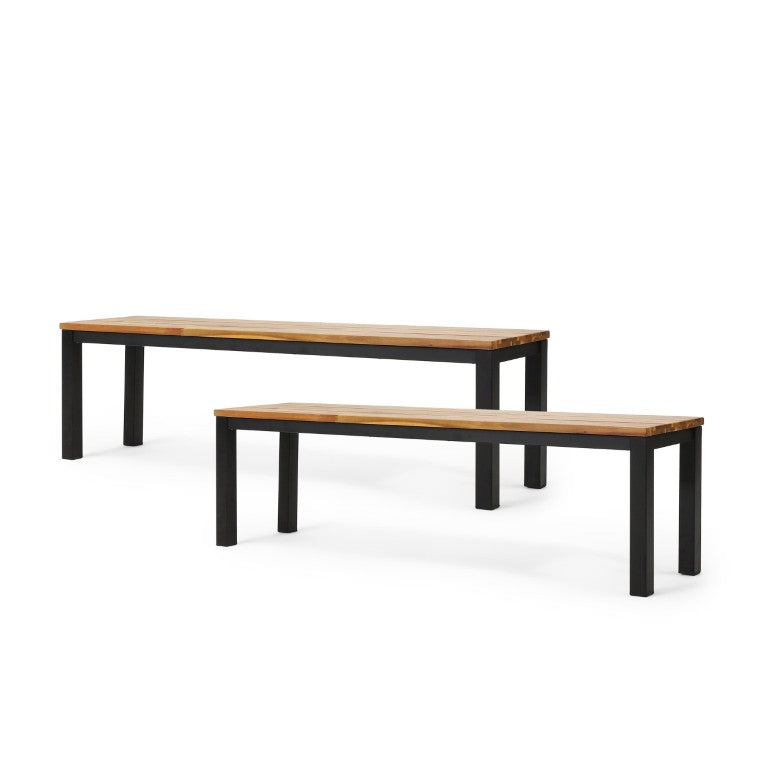 English Elm Lindsey Outdoor Acacia Slat Bench with Metal Base for Patio and Backyard Seating 71986.00