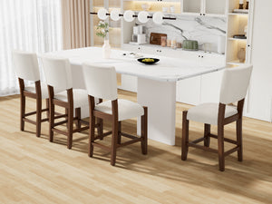 English Elm Mid Retro Counter Stools Set of 4 — Linen Upholstered Backed Bar Chairs with Solid Wood Legs, Durable 250lb Capacity Off White N752P269653K