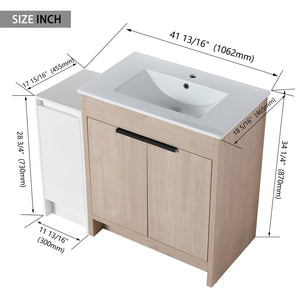 English Elm 42 Inch Freestanding Bathroom Vanity With Ceramic Sink, Soft-Close Doors & Ample Storage Space W999S00304