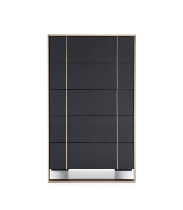 VIG Furniture Cartier Modern Black Chest With Rosegold Frame, 5 Soft-Close Drawers, High-Gloss Luxe Storage VGVCJ-A002-5H