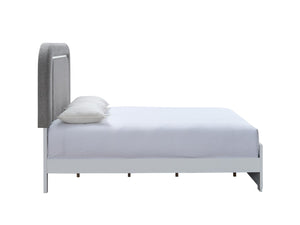 English Elm Milan Full Bed with Upholstered Headboard Led Frame Accents and Contemporary Design White B078S00705