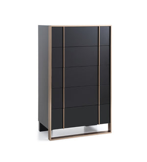VIG Furniture Cartier Modern Black Chest With Rosegold Frame, 5 Soft-Close Drawers, High-Gloss Luxe Storage VGVCJ-A002-5H