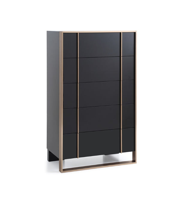 VIG Furniture Cartier Modern Black Chest With Rosegold Frame, 5 Soft-Close Drawers, High-Gloss Luxe Storage VGVCJ-A002-5H