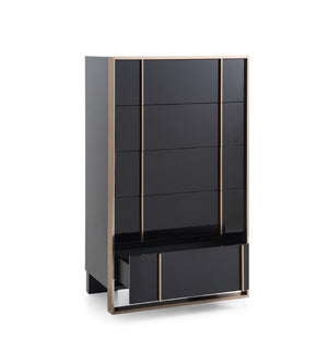 VIG Furniture Cartier Modern Black Chest With Rosegold Frame, 5 Soft-Close Drawers, High-Gloss Luxe Storage VGVCJ-A002-5H