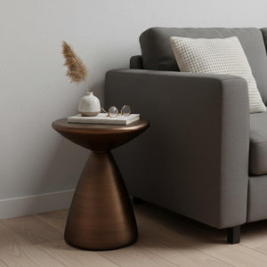 18 Inch Steel Cinched Waist Round Pedestal Accent Table for Modern Living Room Decor