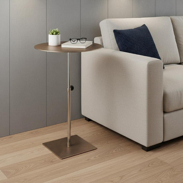 Bronze Silver Steel Adjustable Pedestal Side Table Modern Living Room Accent