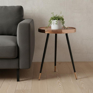 24 Inch Round End Table with Walnut Top Stainless Steel Base in Rose Gold Finish