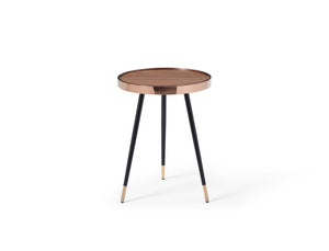 HomeRoots 24 Inch Round End Table with Walnut Top Stainless Steel Base in Rose Gold Finish 719955