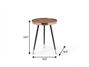 24 Inch Round End Table with Walnut Top Stainless Steel Base in Rose Gold Finish