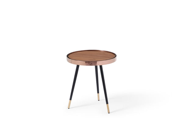 HomeRoots 20 Inch Round End Table with Walnut Wood Top and Rose Gold Stainless Steel Base 719956