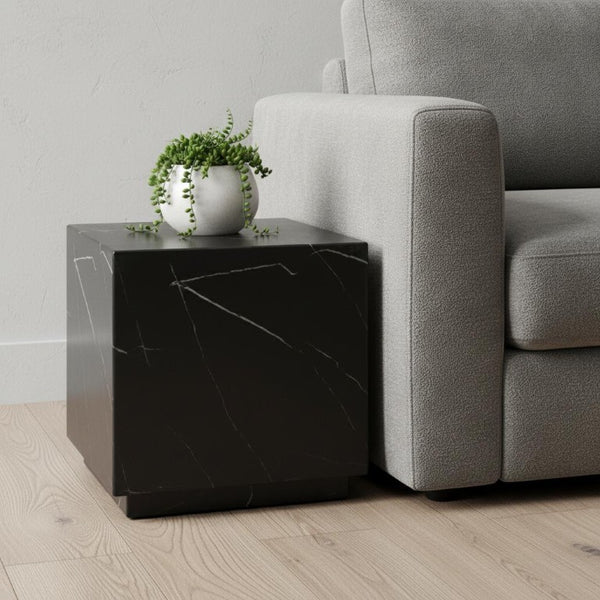 20 Inch Solid Marble Square Block Side Table Elegant Stone Accent for Modern Living Room