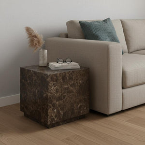 20 Inch Solid Marble Square Block Side Table Elegant Stone Accent for Modern Living Room