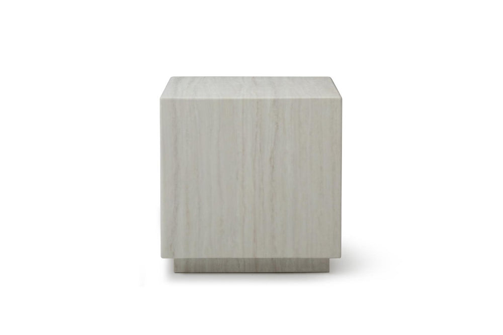 20 Inch Solid Marble Square Block Side Table Elegant Stone Accent for Modern Living Room