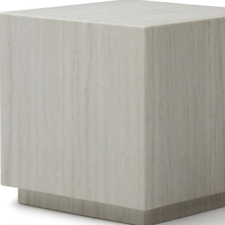 20 Inch Solid Marble Square Block Side Table Elegant Stone Accent for Modern Living Room