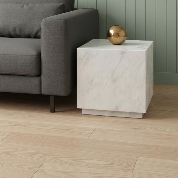 20 Inch Solid Marble Square Block Side Table Elegant Stone Accent for Modern Living Room