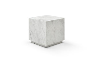 20 Inch Solid Marble Square Block Side Table Elegant Stone Accent for Modern Living Room