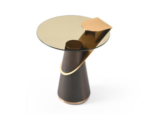 HomeRoots 22 Inch Round Pedestal End Table with Glass Top Solid Wood and Stainless Steel Base 719963