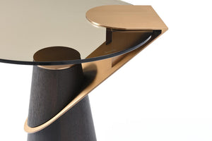 22 Inch Round Pedestal End Table with Glass Top Solid Wood and Stainless Steel Base