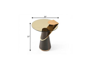 22 Inch Round Pedestal End Table with Glass Top Solid Wood and Stainless Steel Base