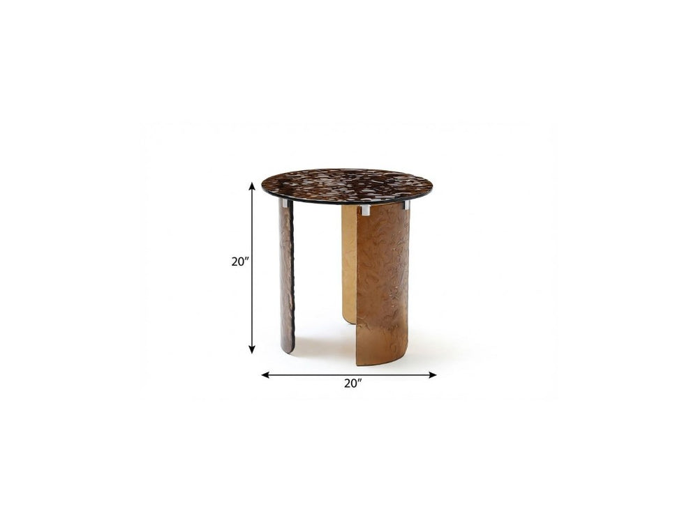 20 Inch Bronze Toned Glass Top Round Accent Table for Living Room or Bedroom