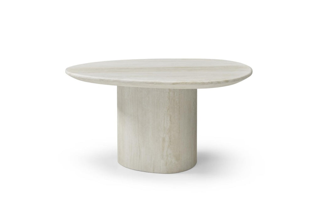 HomeRoots 17 Inch Beige Marble Oval Pedestal Side Table Elegant Stone Accent for Living Room 719966