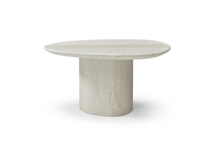 HomeRoots 17 Inch Beige Marble Oval Pedestal Side Table Elegant Stone Accent for Living Room 719966