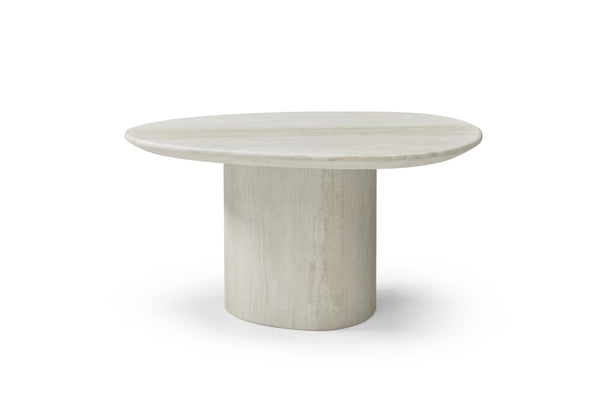 HomeRoots 17 Inch Beige Marble Oval Pedestal Side Table Elegant Stone Accent for Living Room 719966