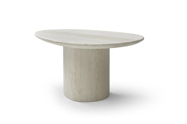 17 Inch Beige Marble Oval Pedestal Side Table Elegant Stone Accent for Living Room