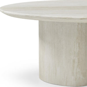 17 Inch Beige Marble Oval Pedestal Side Table Elegant Stone Accent for Living Room