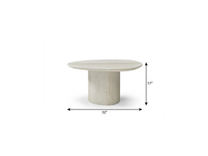 17 Inch Beige Marble Oval Pedestal Side Table Elegant Stone Accent for Living Room