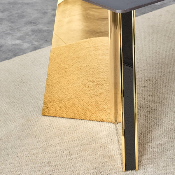 English Elm 63"x31.5x30" Marble Slab Rectangular Dining Table with Sculptural Butterfly Stainless Legs Black,Gold W1151S04617