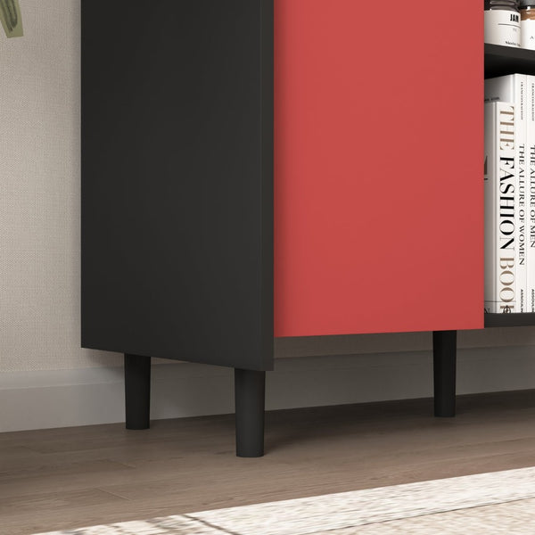 English Elm Sideboard Buffet Cabinet - Modern Black & Red Storage Solution With Unique Paneling For Home Decor W409P176588-GIGA