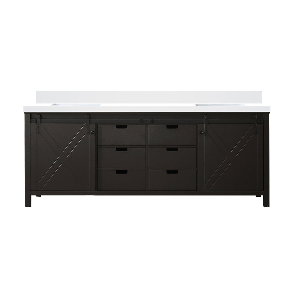 English Elm Brown Double Bath Vanity 84" x 22" with White Quartz Countertop, Solid Wood, Soft-Close Drawers, Ample Storage B2731P260088