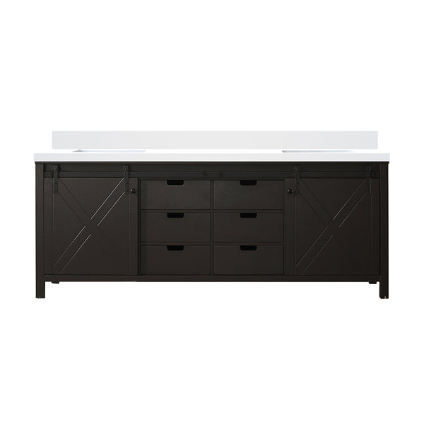 English Elm Brown Double Bath Vanity 84" x 22" with White Quartz Countertop, Solid Wood, Soft-Close Drawers, Ample Storage B2731P260088