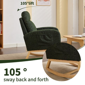 English Elm Modern Teddy Fabric Glider Rocker with High Backrest Rubberwood Base Nursery Lounge W2725P239017