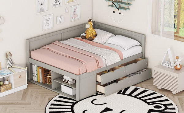 English Elm Full Size Daybed with Storage Drawers Open Shelves Low Profile Contemporary Frame Gray LP102023AAE