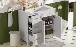 English Elm 36" Modern Bathroom Vanity with Ceramic Sink, Soft-Close Doors, Double-Layer Drawer & Storage Elegance White N729P289163K