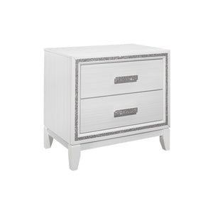 English Elm ALMERA Solid Wood 5PC Bedroom Set with LED Lighting, Glitter Accents, Tapered Legs & Mirror White King B201S00262