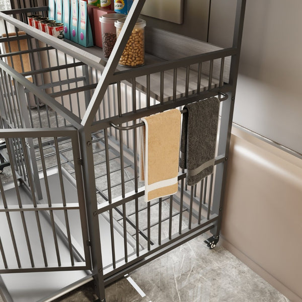 English Elm Large Pet Cage with Iron Frame Mdf Panels Storage Rack and Steel Feeding Basins Black,Gray+Charcoal W3064P245387
