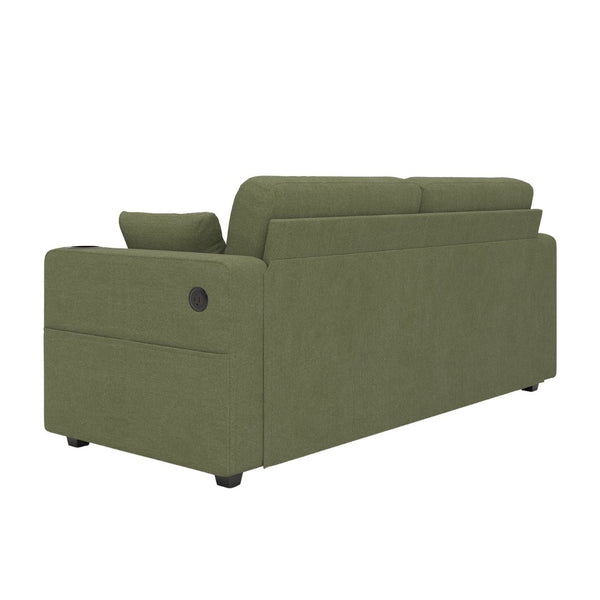 English Elm Sofas for Living Room Chenille Three Seat Couch with Usb Charging Storage and Cup Holder Olive W395S00146