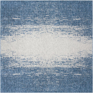 Unique Loom Outdoor Modern Ombre Machine Made Abstract Rug Blue, Ivory 10' 8" x 10' 8"