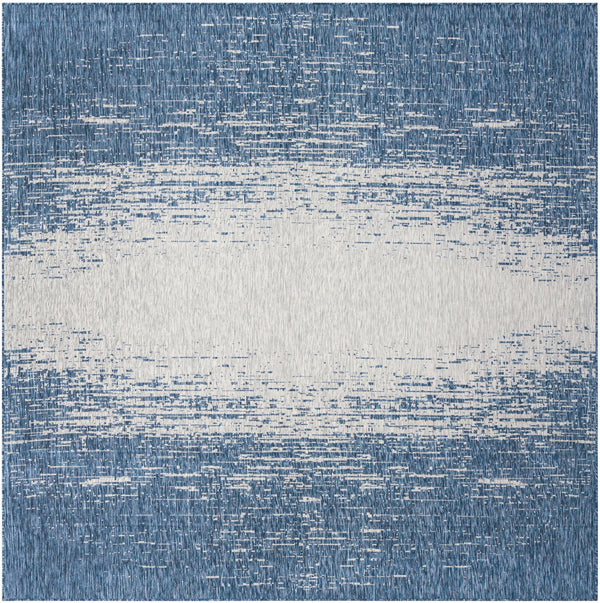Unique Loom Outdoor Modern Ombre Machine Made Abstract Rug Blue, Ivory 10' 8" x 10' 8"