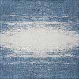 Unique Loom Outdoor Modern Ombre Machine Made Abstract Rug Blue, Ivory 10' 8" x 10' 8"