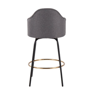 English Elm Ahoy Contemporary Counter Stool Set Of 2 - Stylish Grey Fabric With Black Metal Legs & Gold Footrest B202S00149