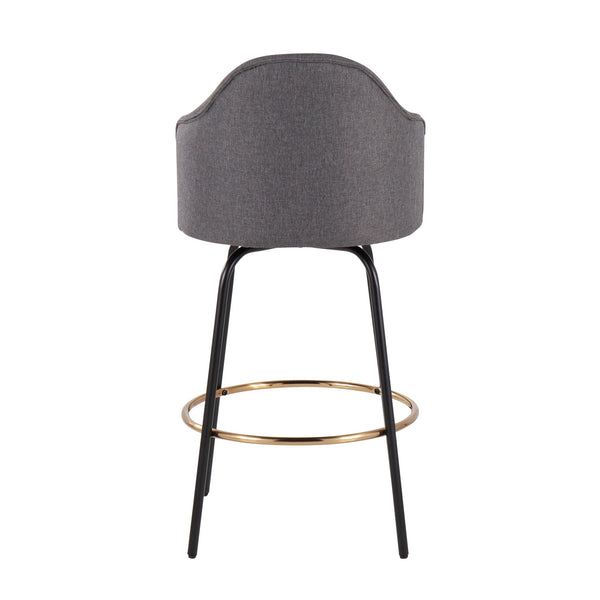 English Elm Ahoy Contemporary Counter Stool Set Of 2 - Stylish Grey Fabric With Black Metal Legs & Gold Footrest B202S00149