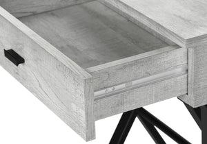English Elm Accent Table Rustic Wood-Look End Table with Black Metal X Base, Nightstand with Drawer for Living Room Grey 22 L x 14 W x 7 H B2710P219288