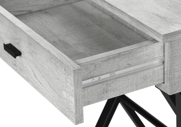 English Elm Accent Table Rustic Wood-Look End Table with Black Metal X Base, Nightstand with Drawer for Living Room Grey 22 L x 14 W x 7 H B2710P219288