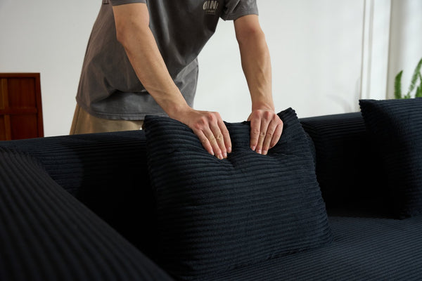 English Elm Convertible Sleeper Sofa Bed with Corduroy Upholstery, 4‑in‑1 Folding Couch Mattress, Space‑Saving Lounge Black W3434P346241