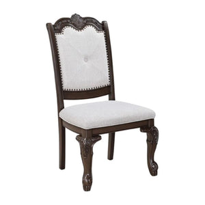 English Elm Cary Button-tufted Linen Dining Chairs Set of 2 Scrolled Wood Traditional Style B056P417079
